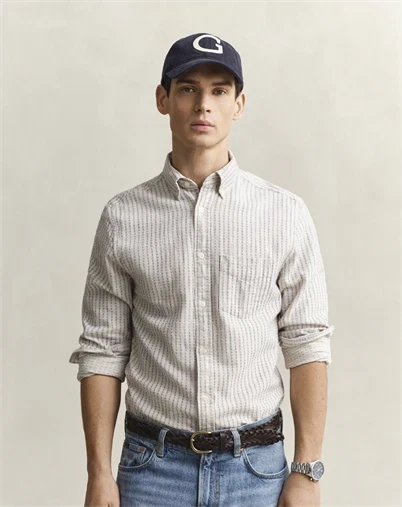 Gant - Reg Linen Stripe Skjorte - Faded Beige 